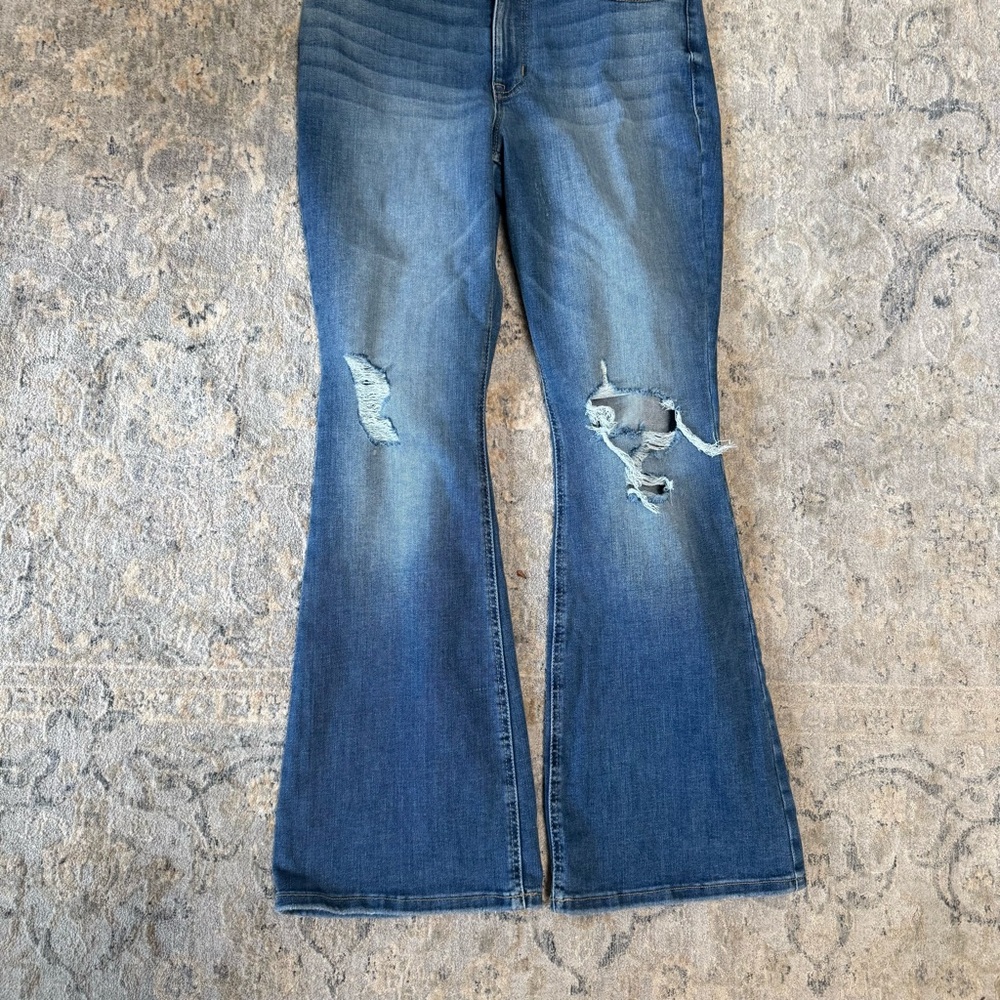 Women’s Distressed Flare Jeans - Blue - Picture 3 of 5